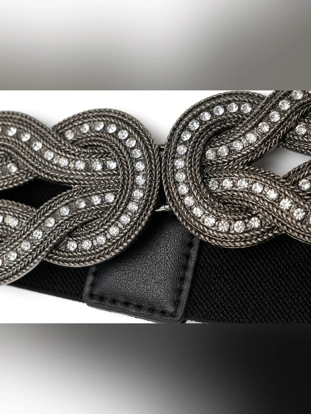 Black Elastic Stretch Belt Double Knot Rhinestones
